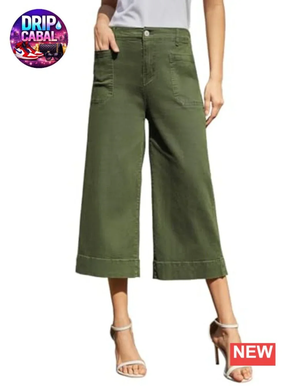 Wide Leg Capri Pants for Women High Waisted Stretchy Chino Capris Cropped